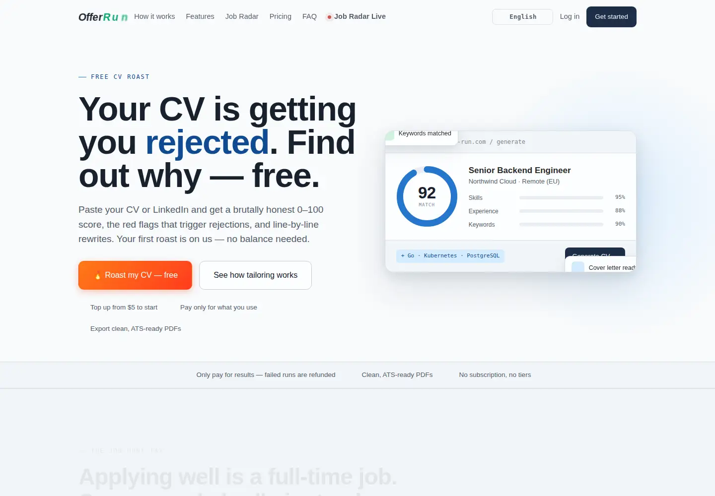 Captured homepage of offer-run.com in the current scan