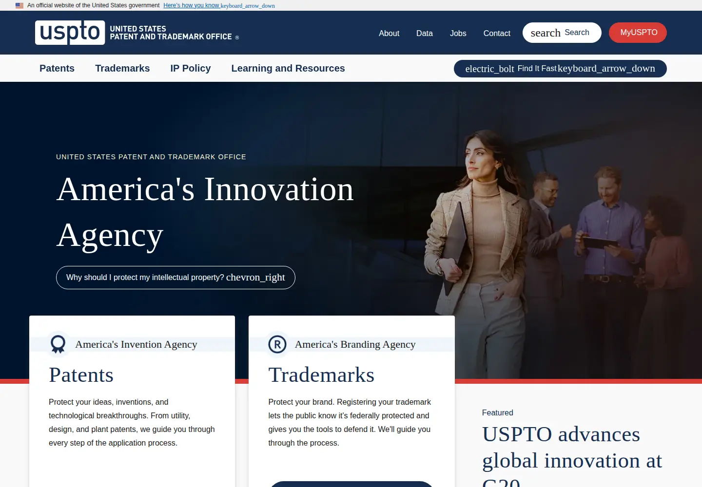 Screenshot of uspto.gov
