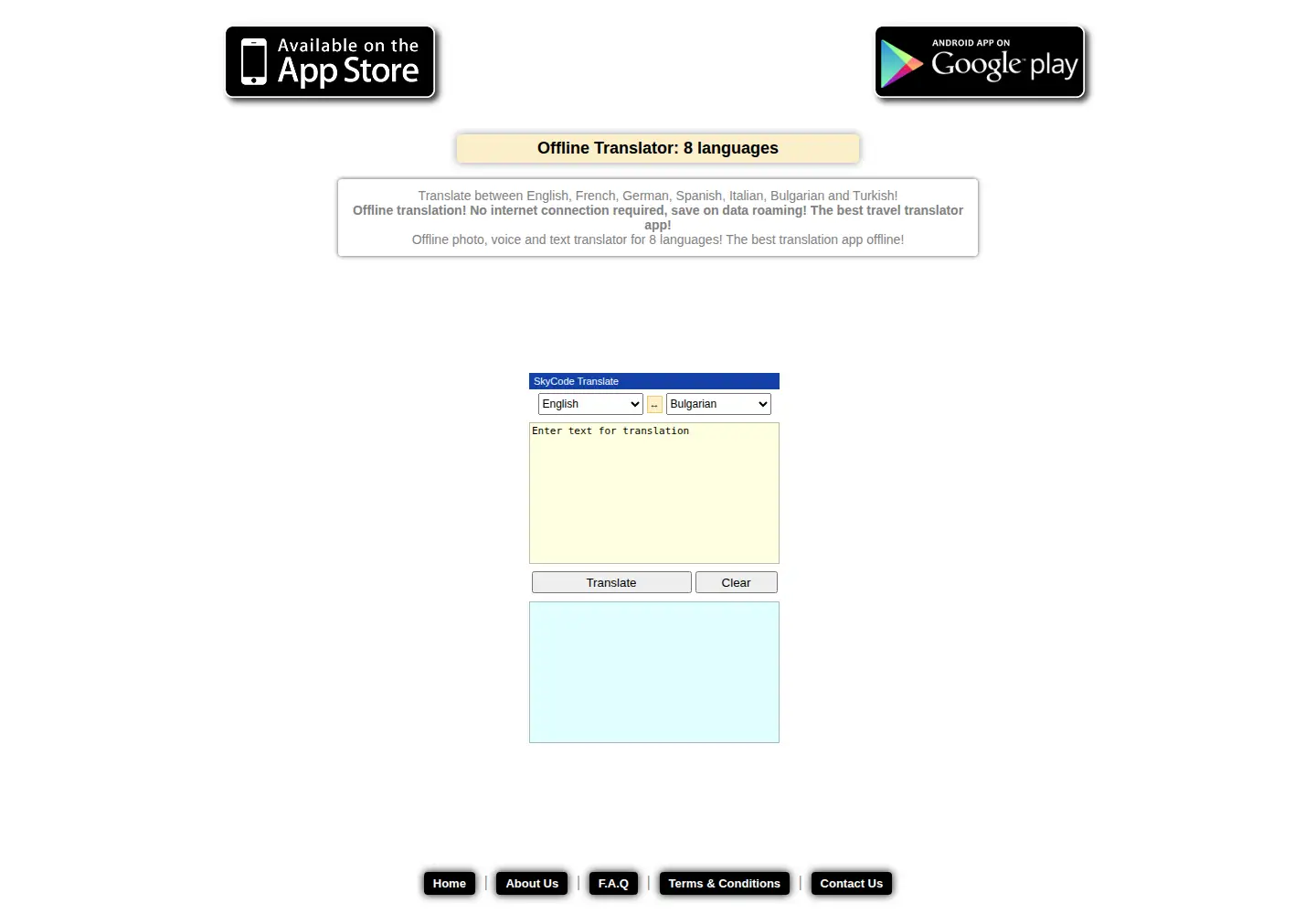Captured homepage of offlinetranslator.com in the current scan