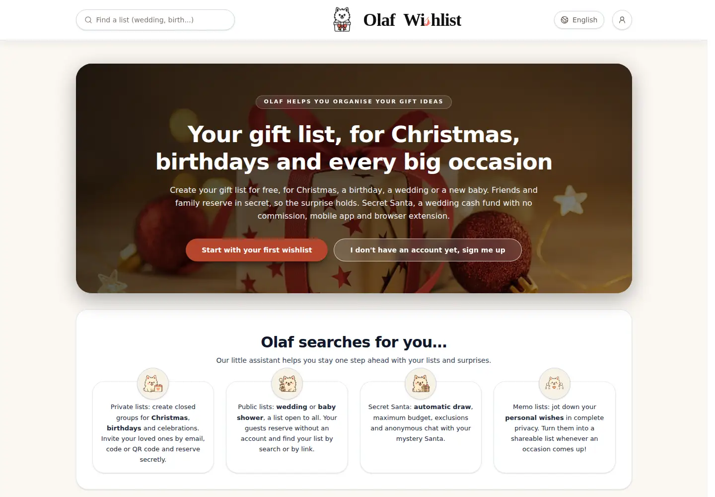 Captured homepage of olaf-wishlist.com in the current scan