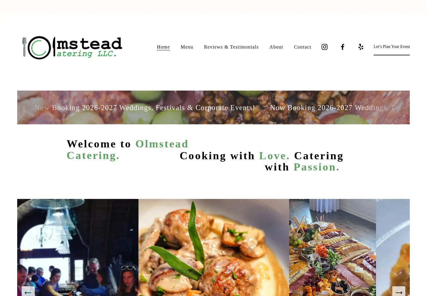 Captured homepage of olmstead-catering.com in the current scan
