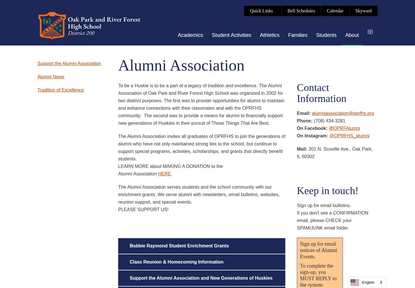 Captured homepage of oprfalumni.com in the current scan