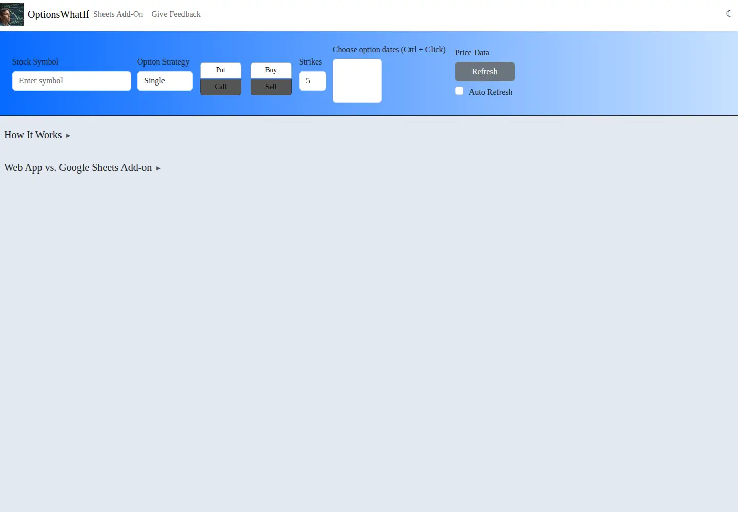Screenshot of optionswhatif.com