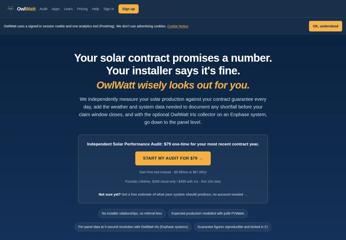 Captured homepage of owlwatt.com in the current scan