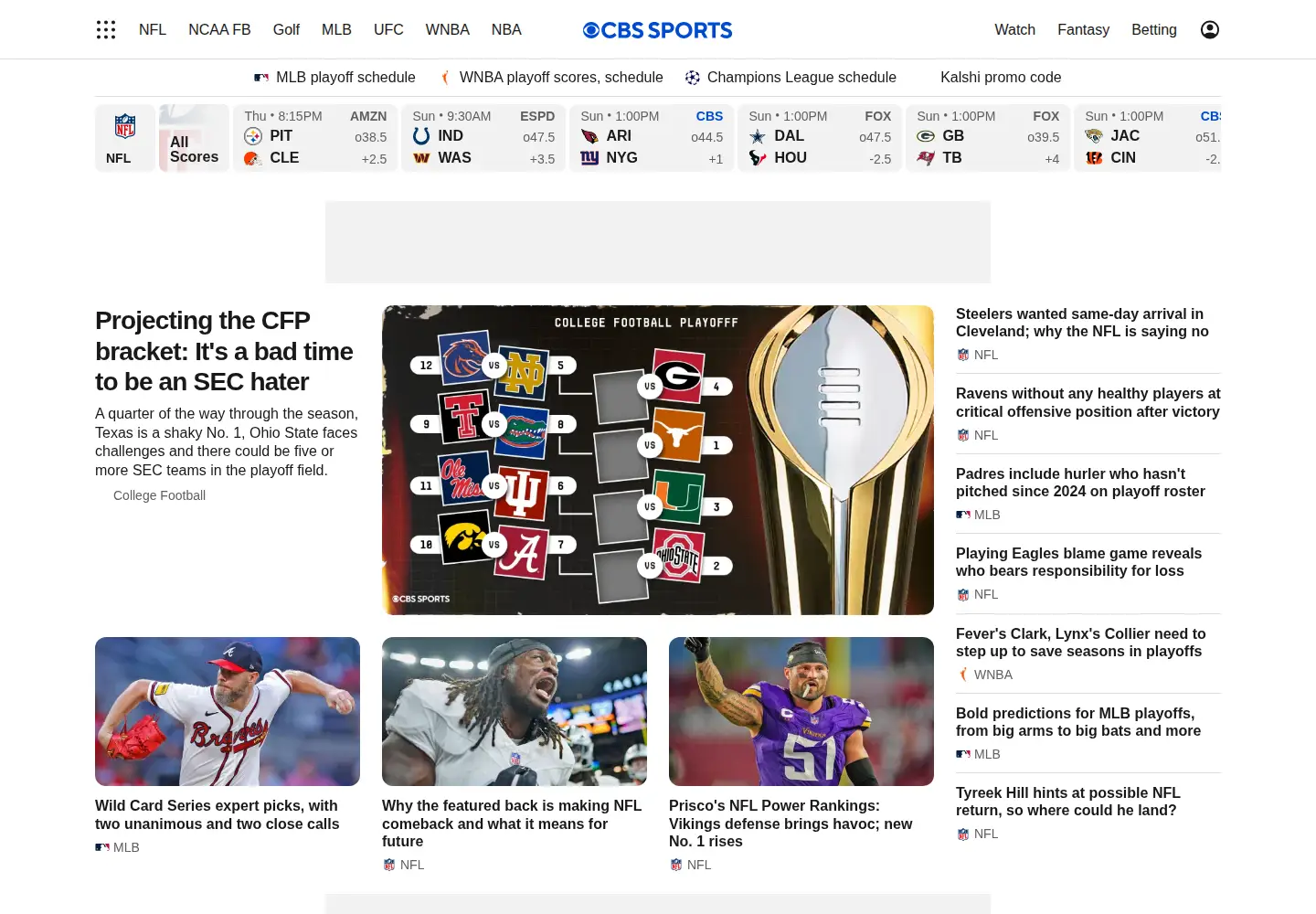 Screenshot of cbssports.com