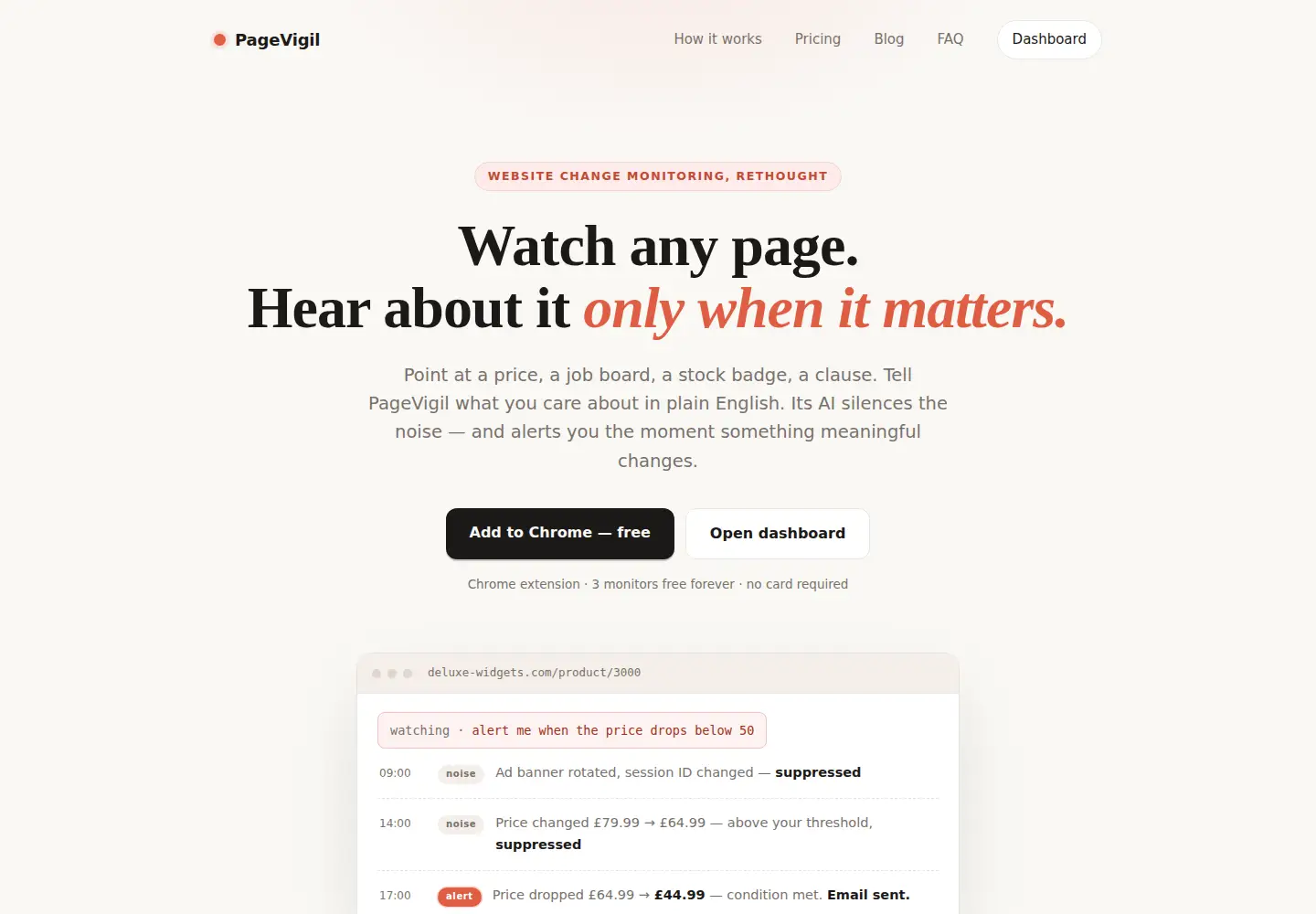 Captured homepage of pagevigil.com in the current scan