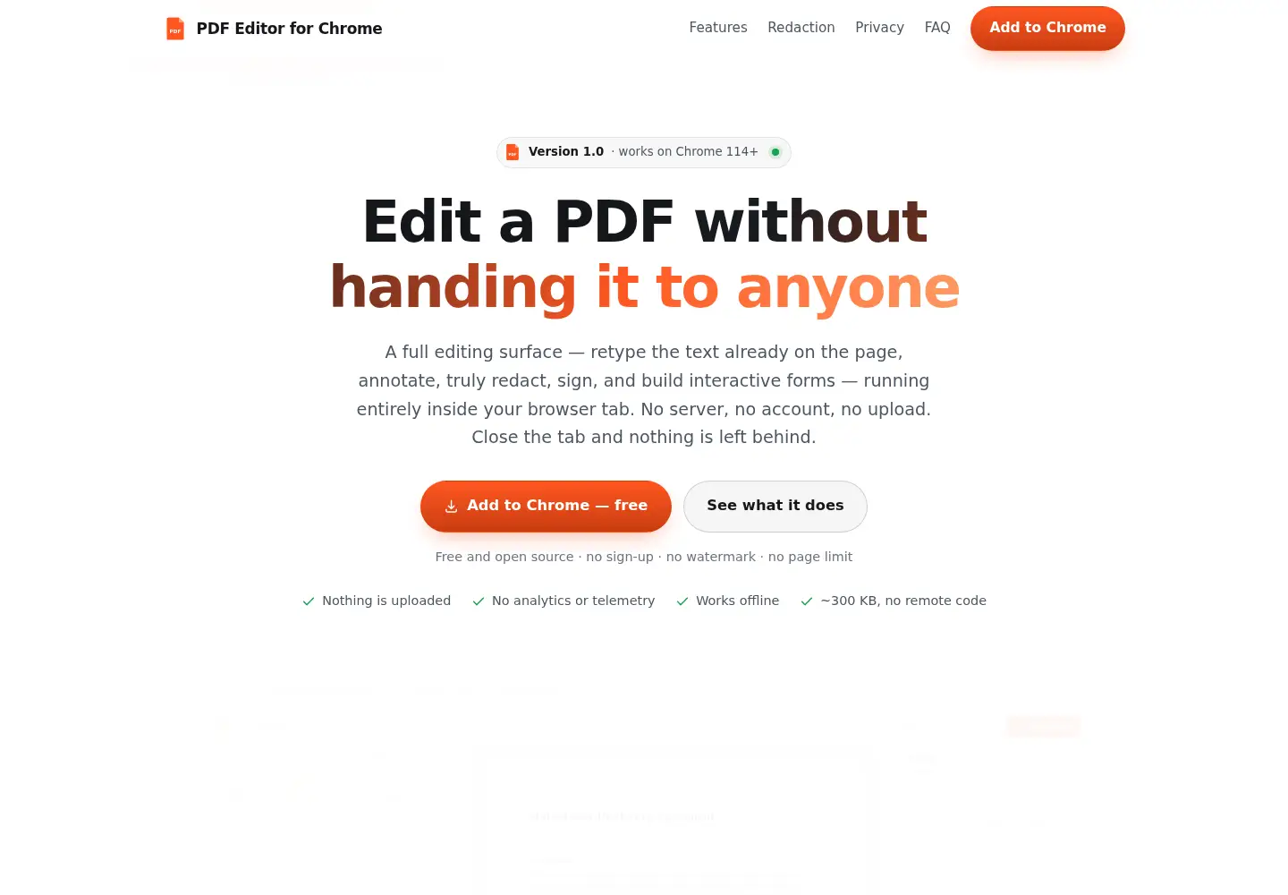 Captured homepage of pdf-editor-chrome.com in the current scan