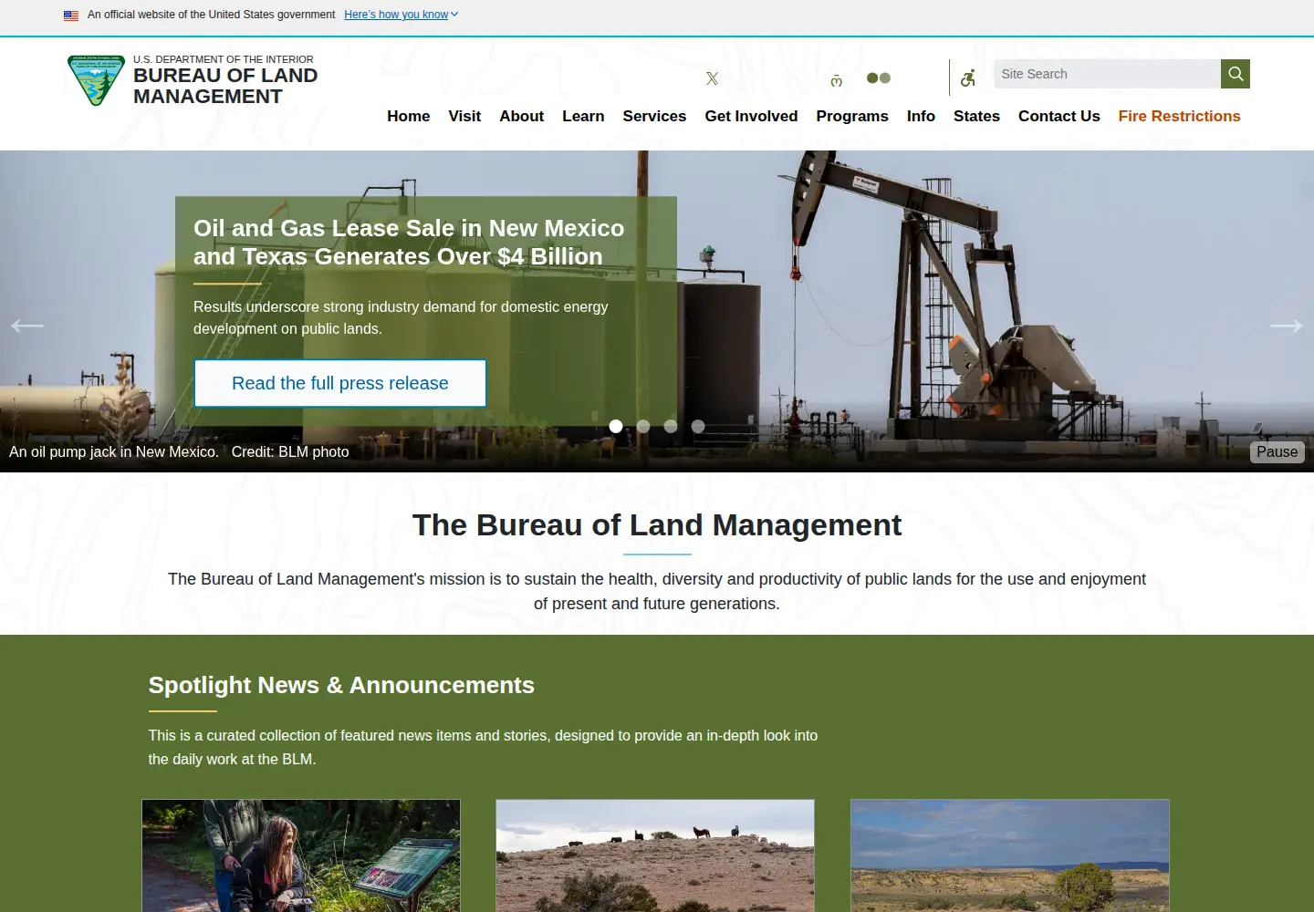 Screenshot of blm.gov