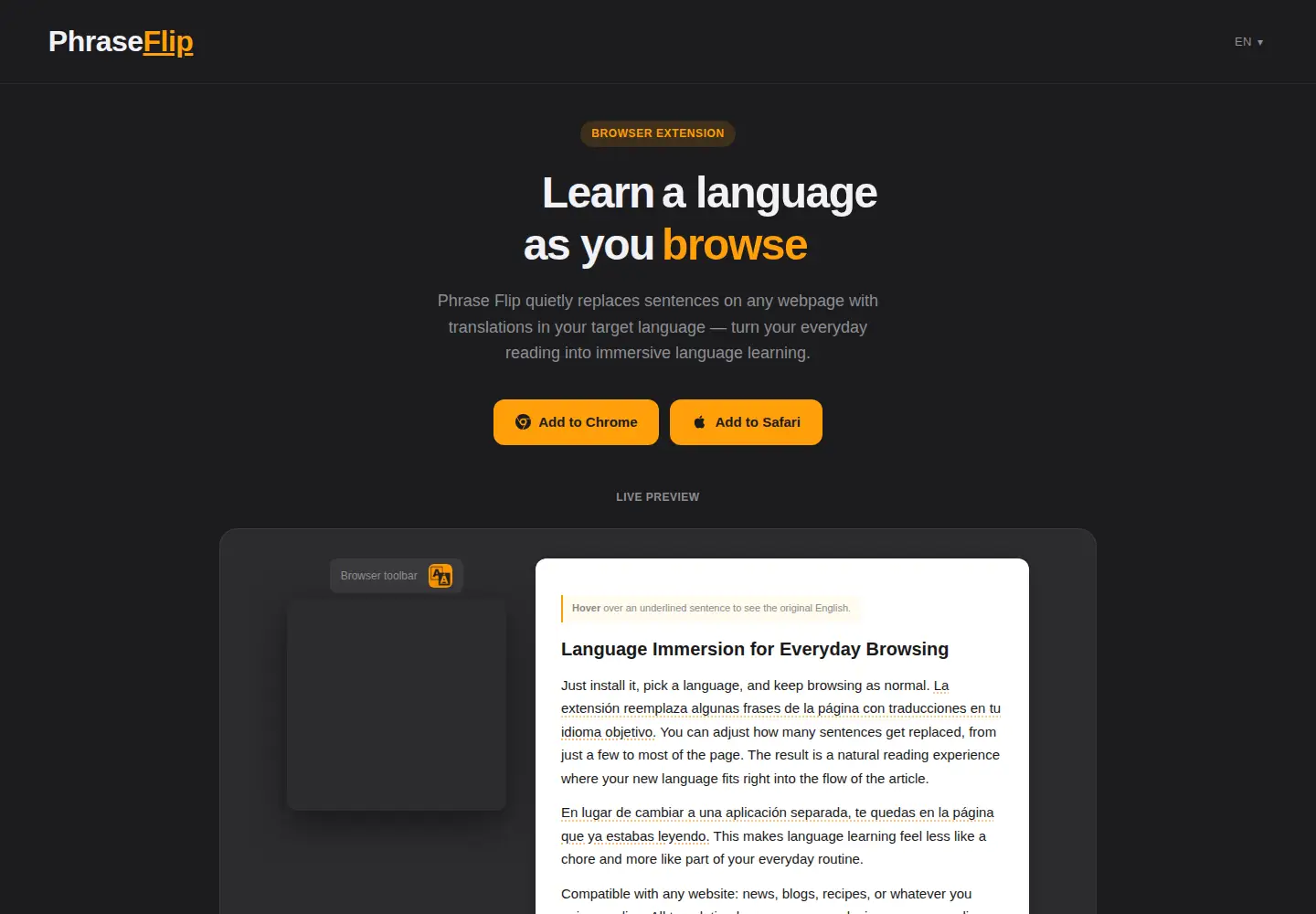 Screenshot of phraseflip.com