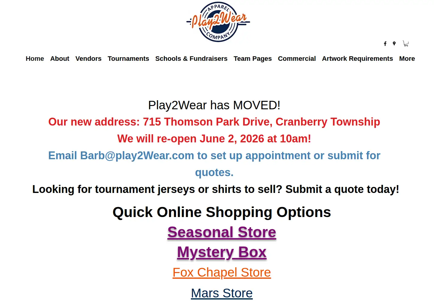 Captured homepage of play2wear.com in the current scan