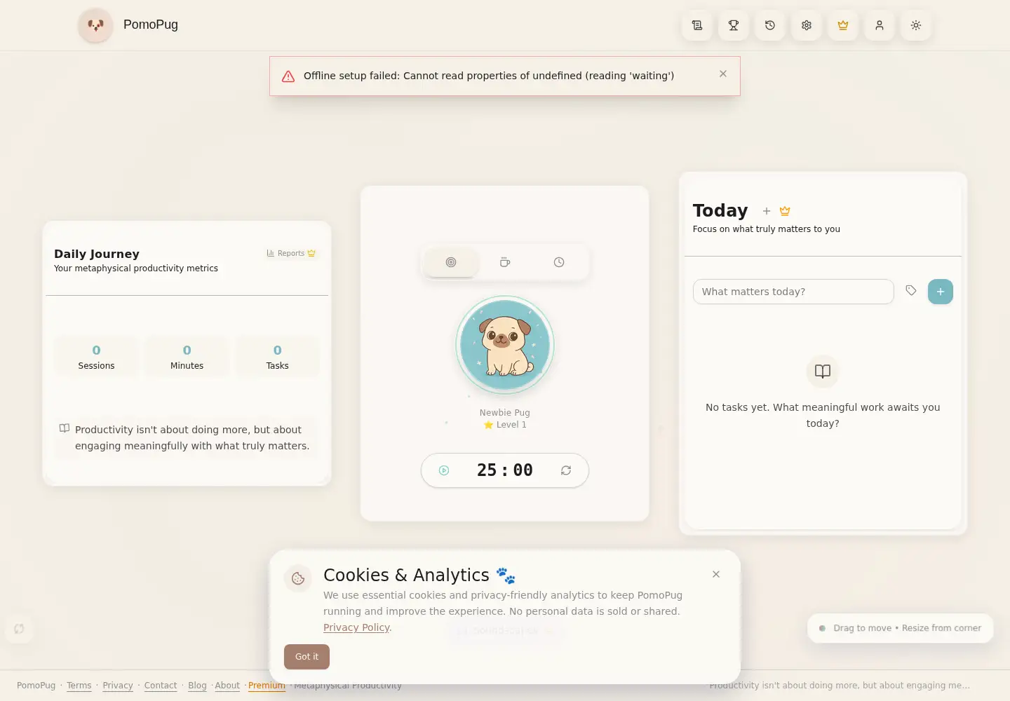 Screenshot of pomopug.com