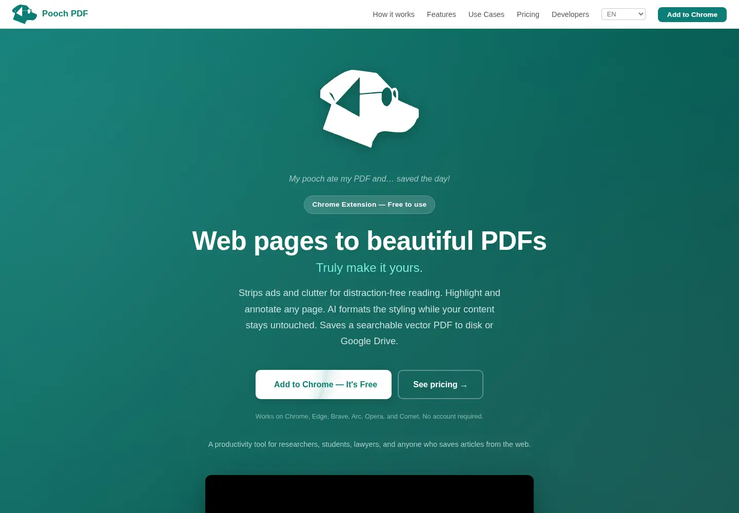 Captured homepage of poochpdf.com in the current scan
