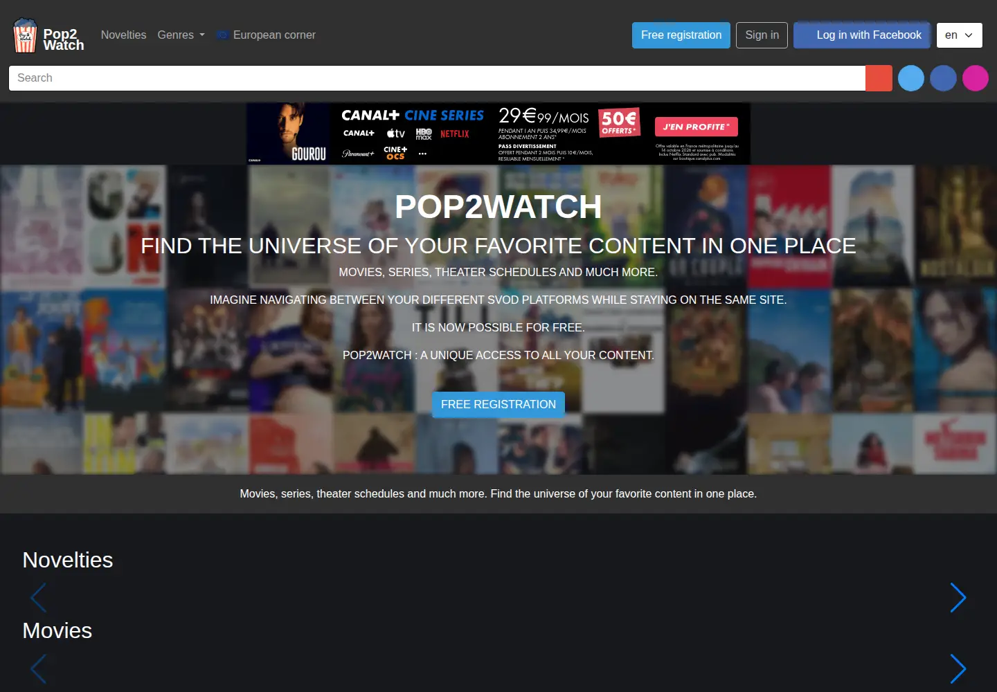 Screenshot of pop2watch.com