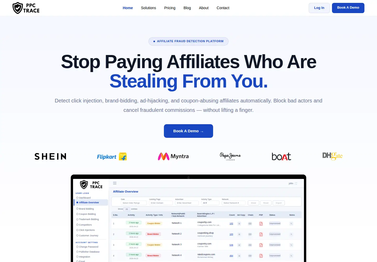 Captured homepage of ppctrace.com in the current scan