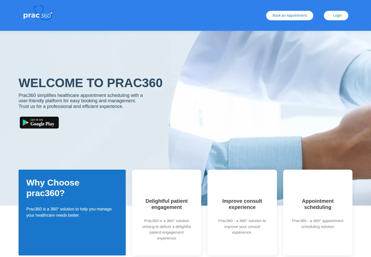 Captured homepage of prac360.com in the current scan