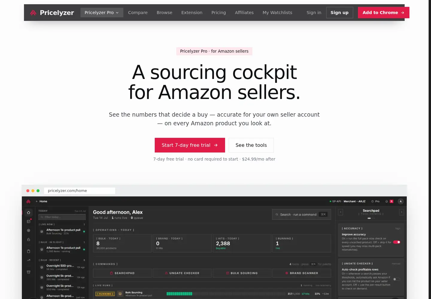 Captured homepage of pricelyzer.com in the current scan