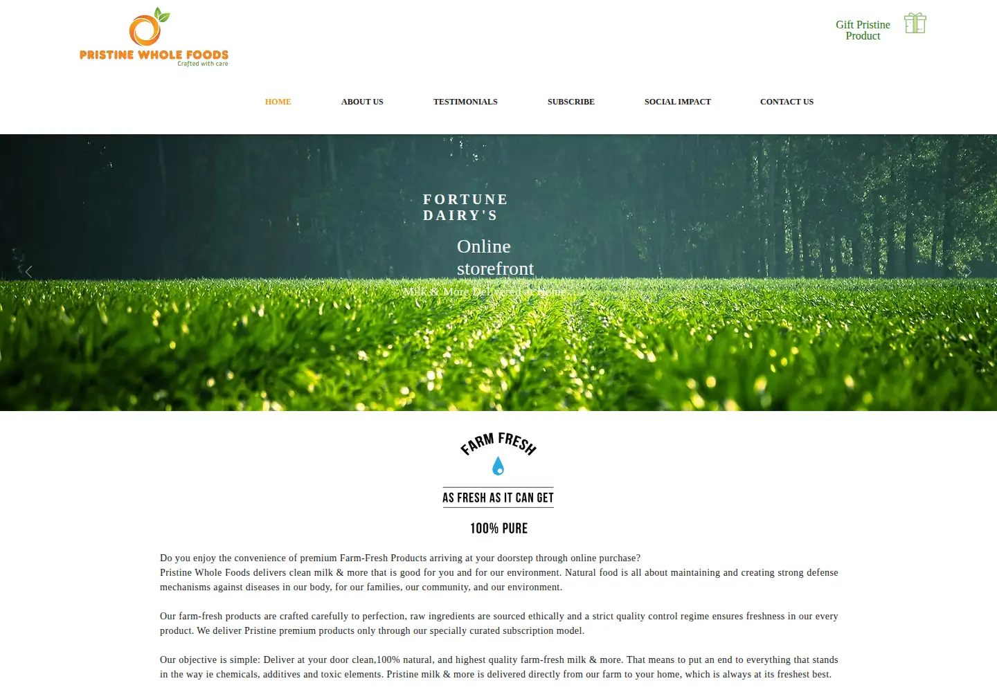 Screenshot of pristinewholefoods.com