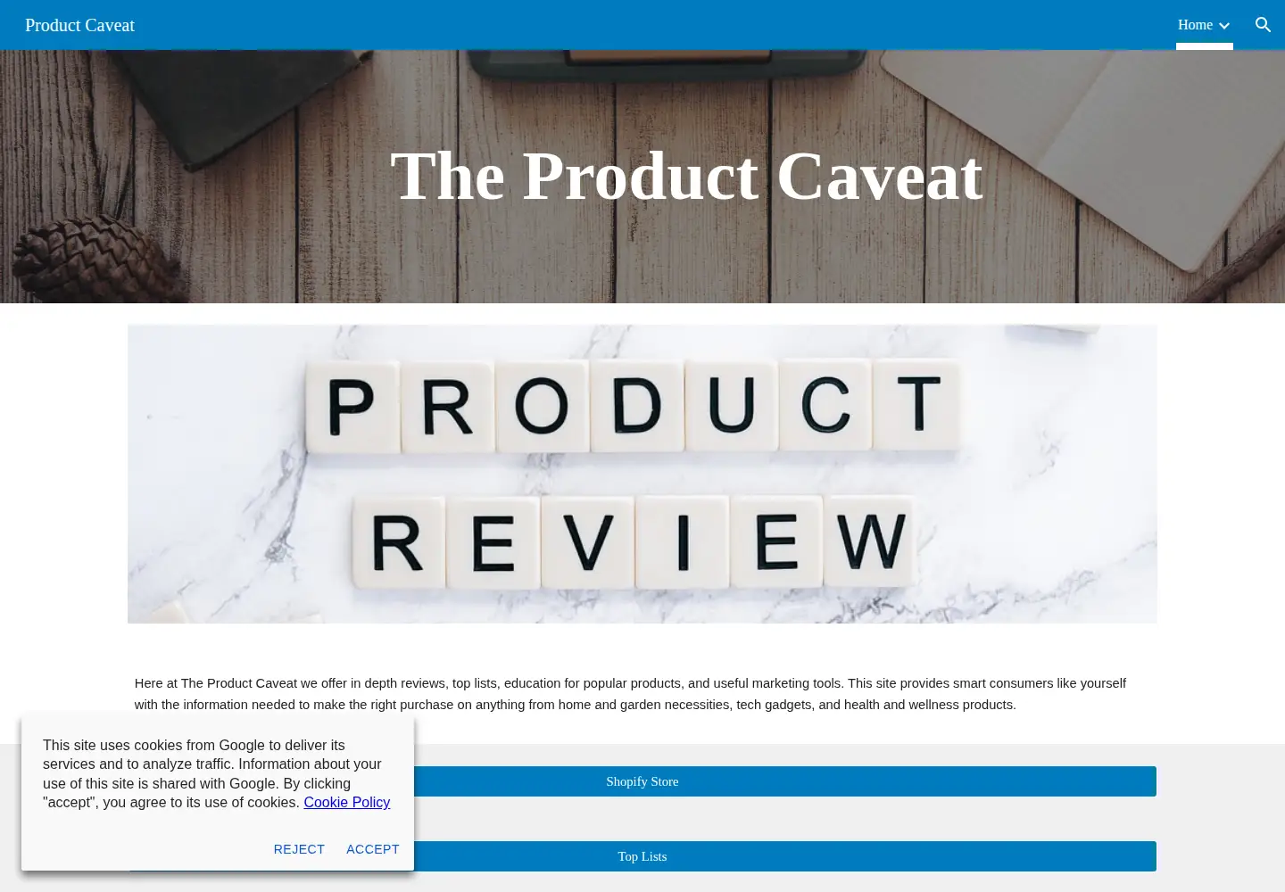 Screenshot of productcaveat.com