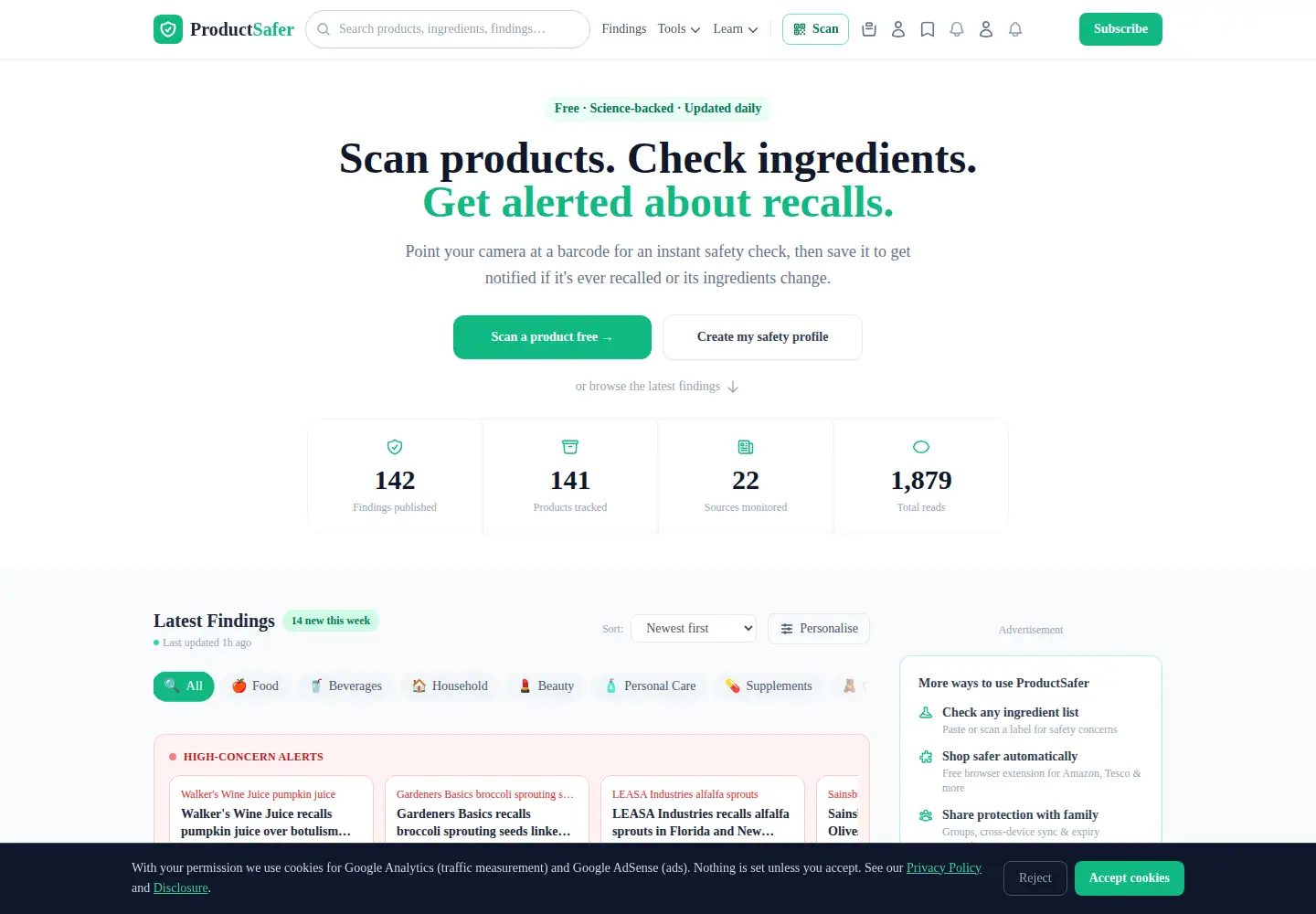 Screenshot of productsafer.com