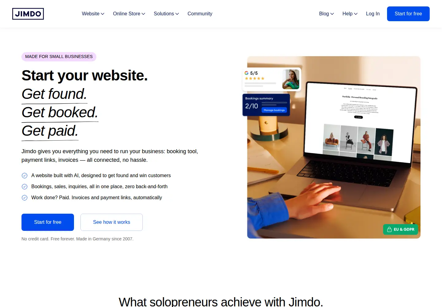 Screenshot of jimdo.com