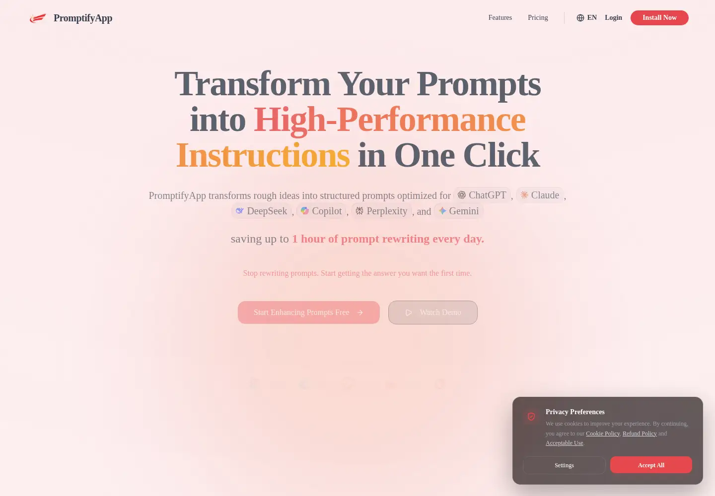 Screenshot of promptifyapp.com