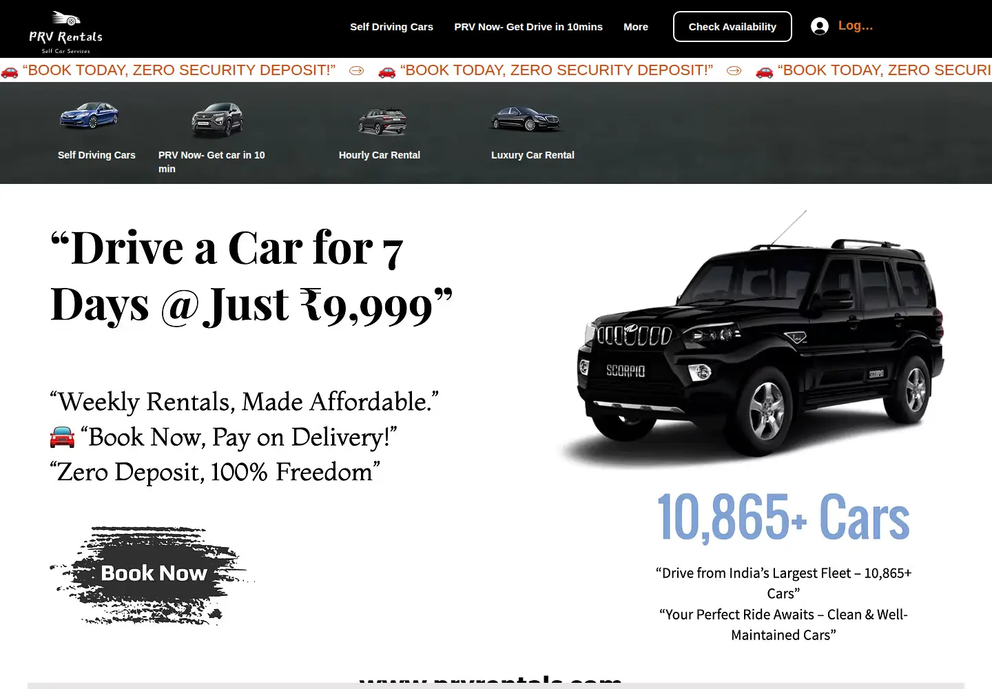 Screenshot of prvrentals.com