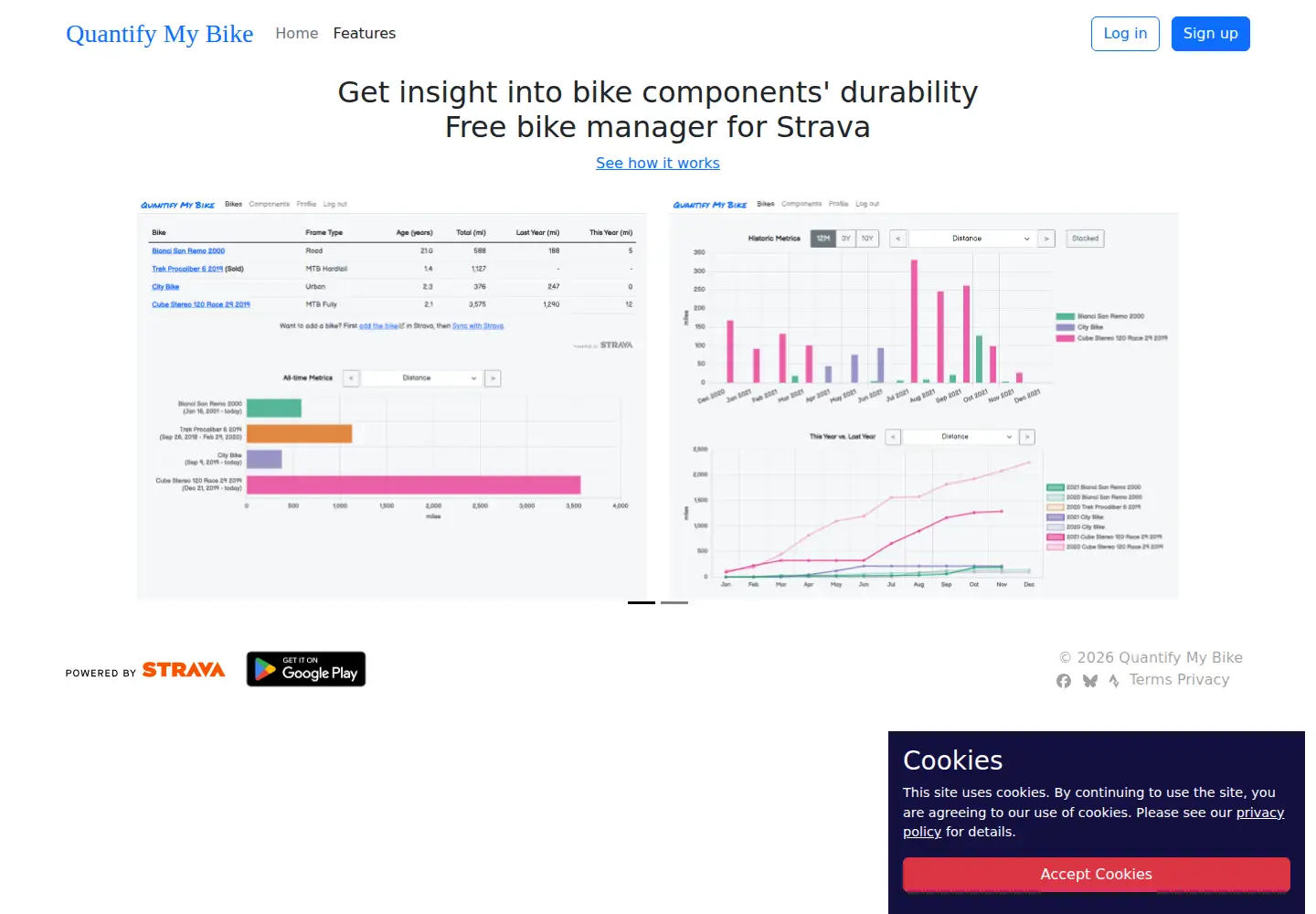 Captured homepage of quantifymybike.com in the current scan