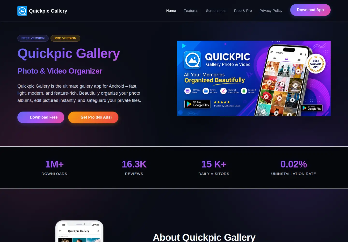 Screenshot of quickpicgallery.com
