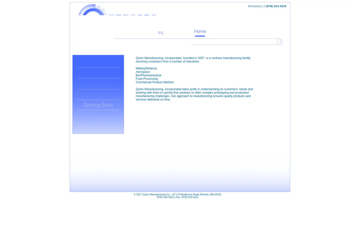 Captured homepage of quinnmfg.com in the current scan
