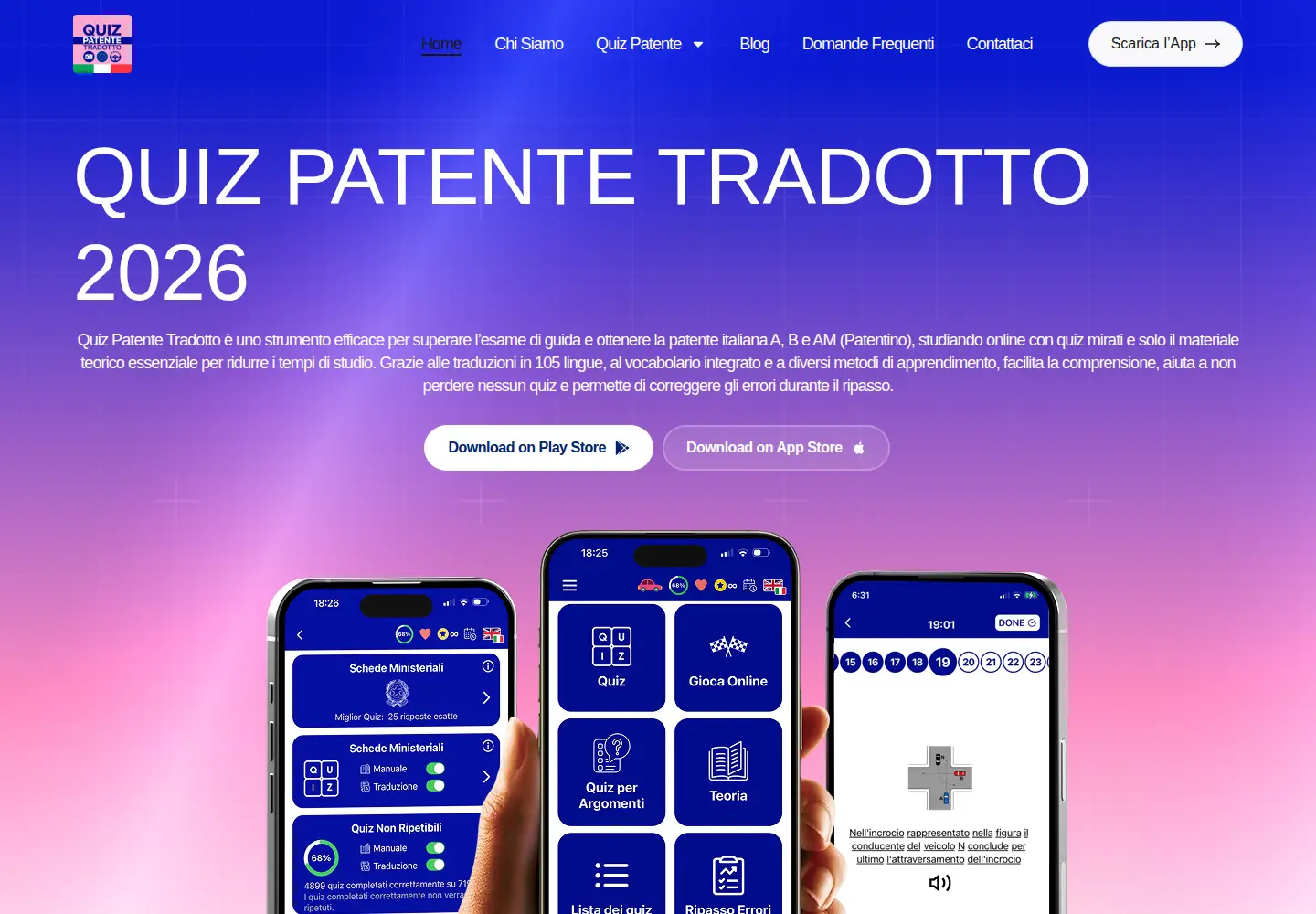 Captured homepage of quizpatentetradotto.com in the current scan