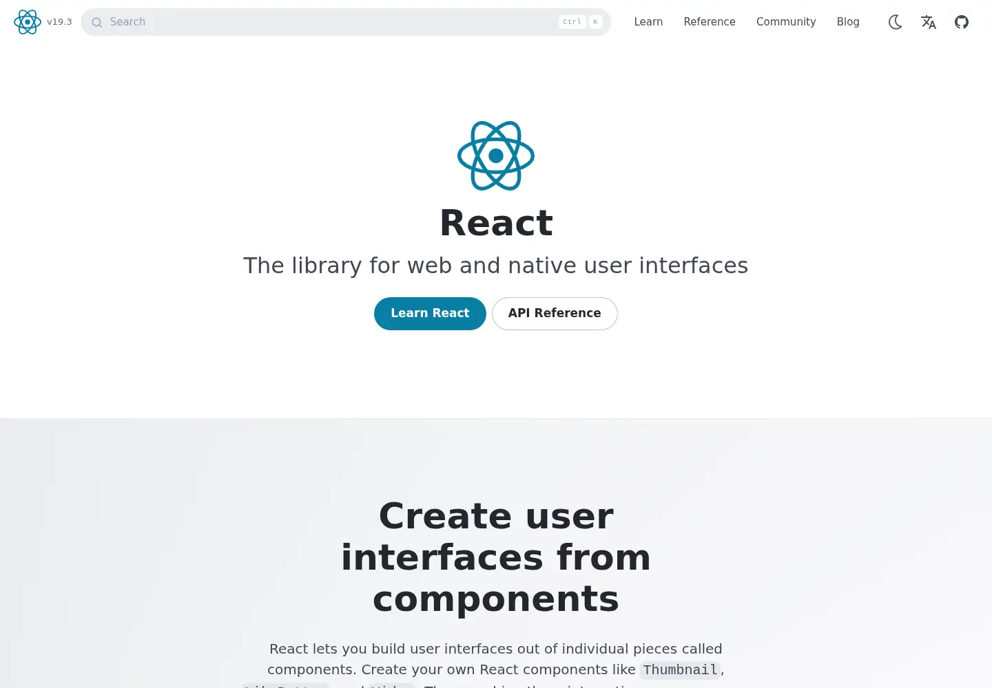 Screenshot of reactjs.org