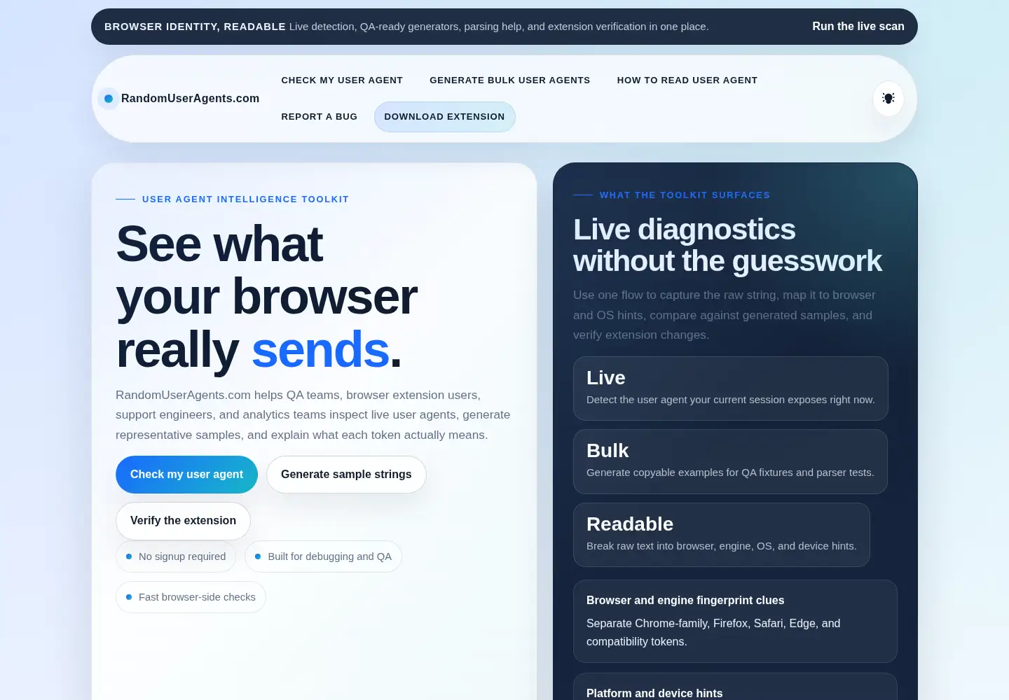Screenshot of randomuseragents.com