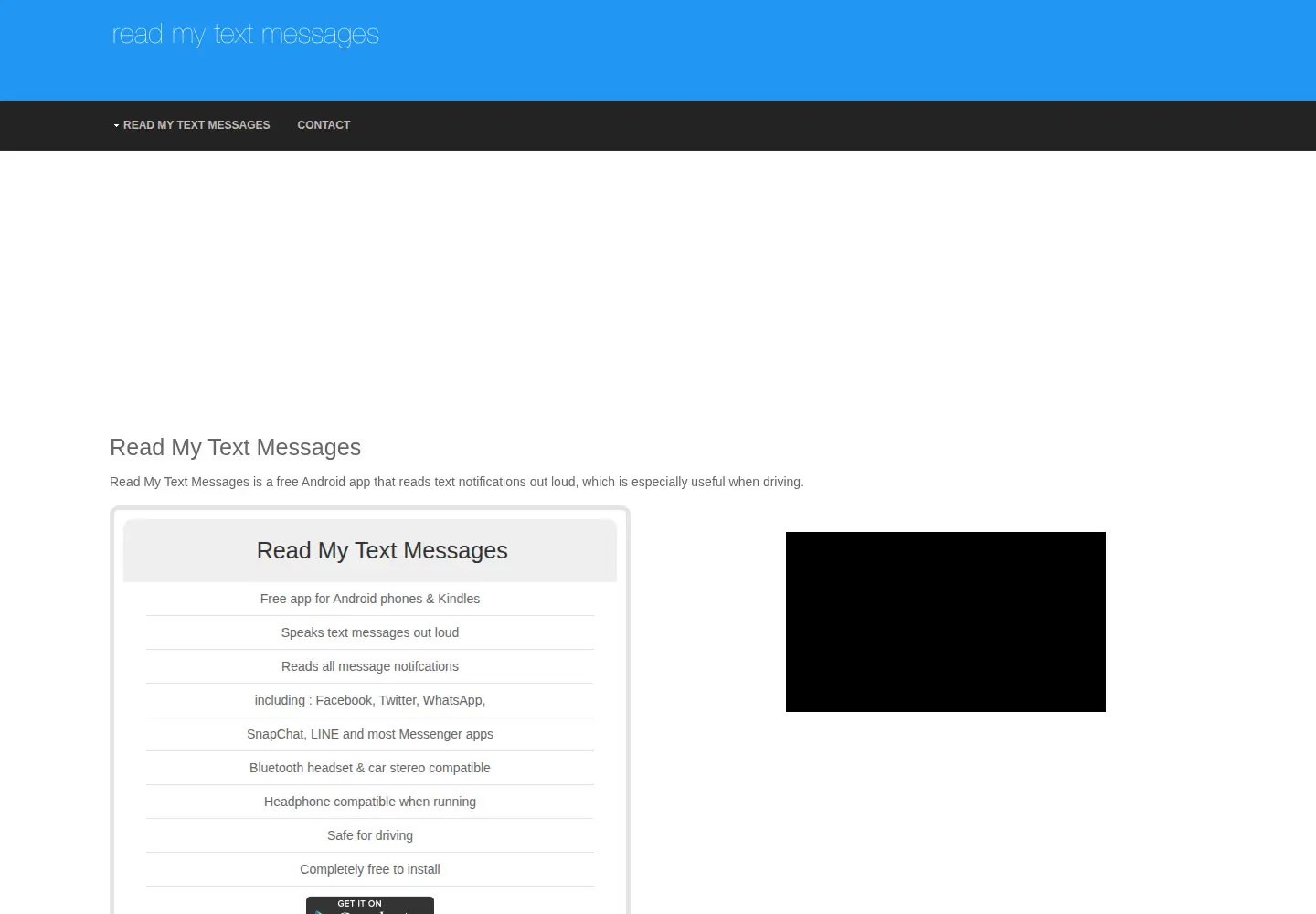 Captured homepage of readmytextmessages.com in the current scan