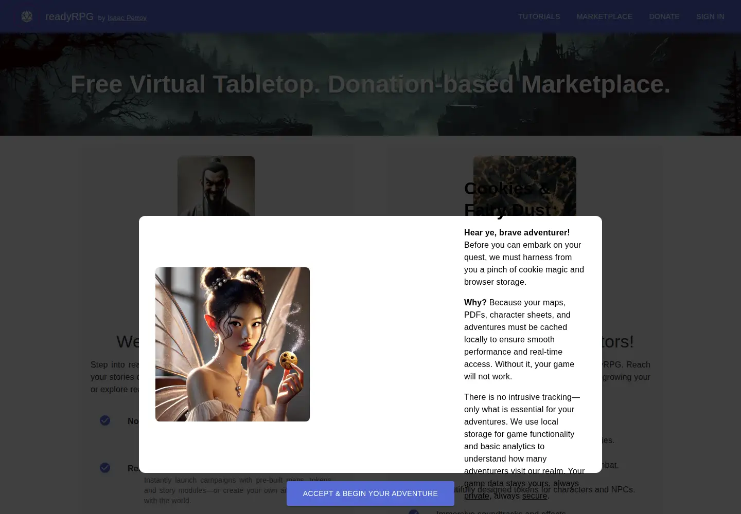 Captured homepage of readyrpg.com in the current scan