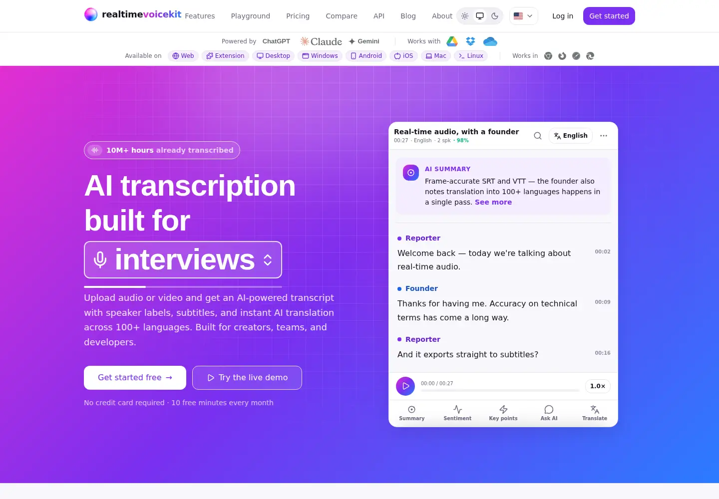 Captured homepage of realtimevoicekit.com in the current scan