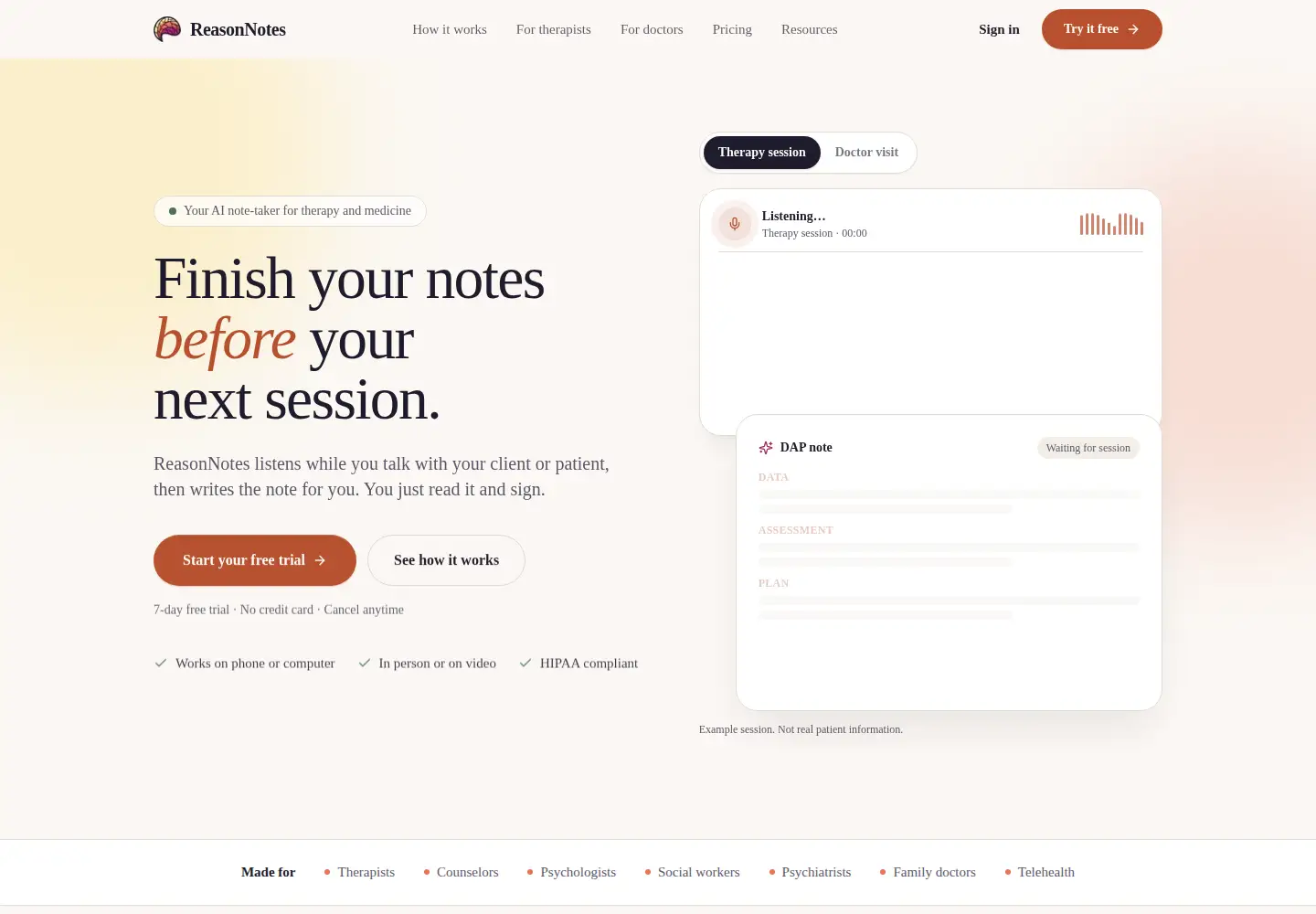 Screenshot of reasonnotes.com