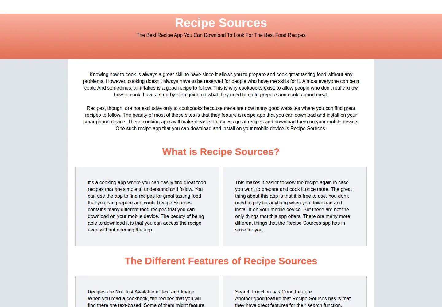 Captured homepage of recipesources.com in the current scan