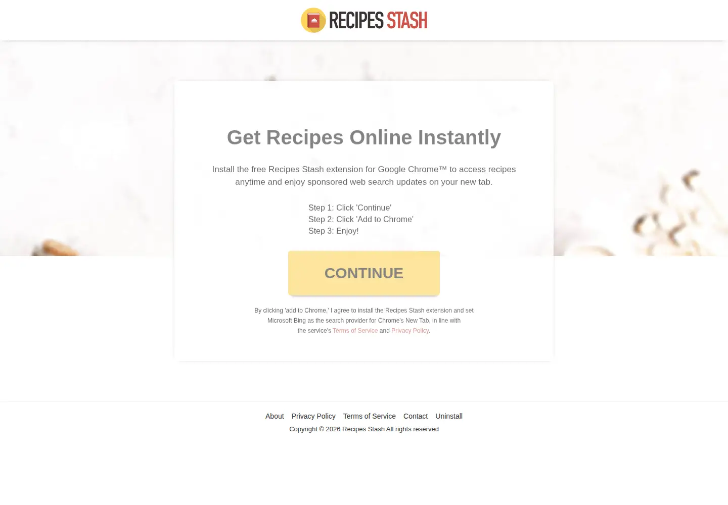 Captured homepage of recipesstash.com in the current scan