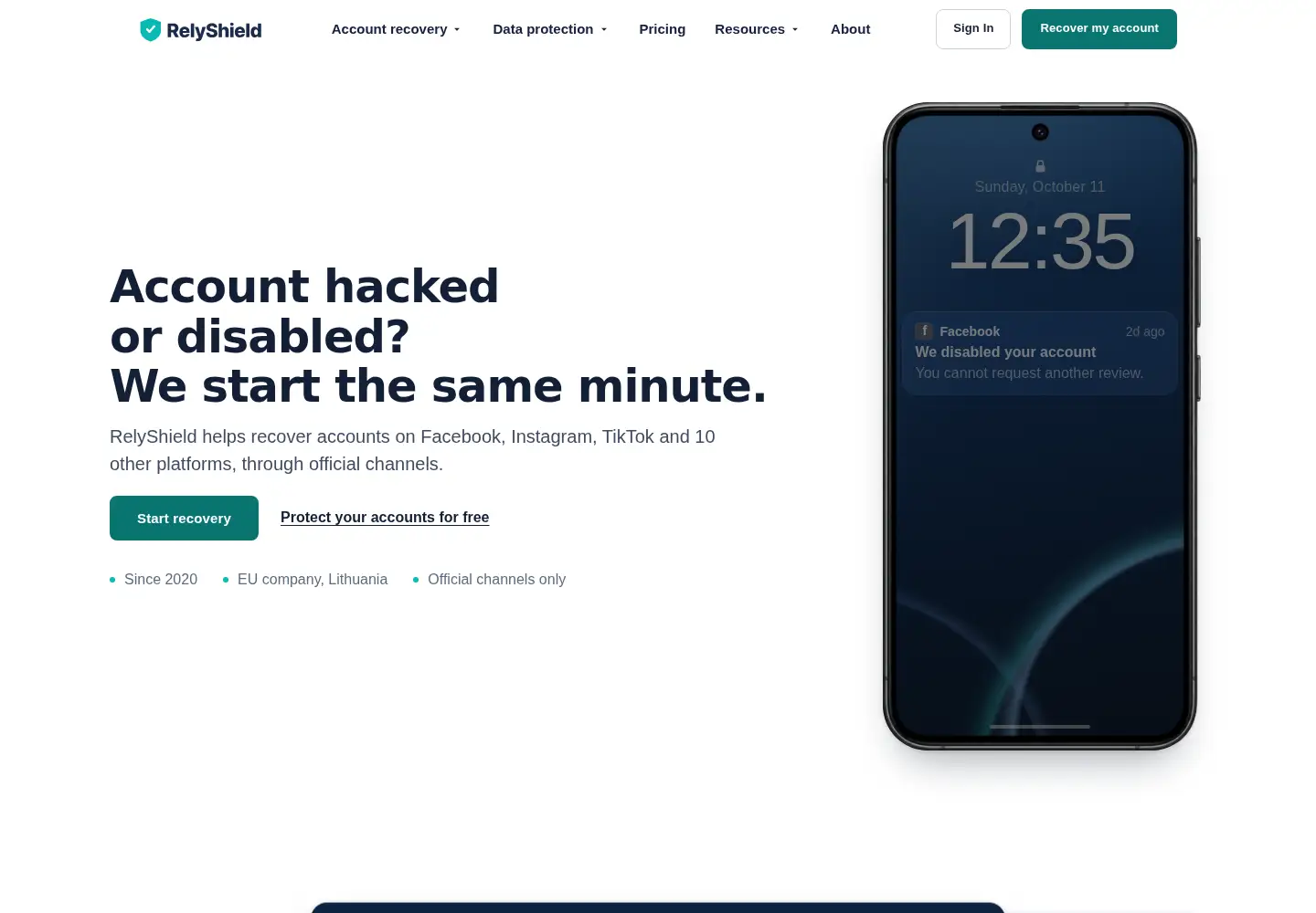 Captured homepage of relyshield.com in the current scan