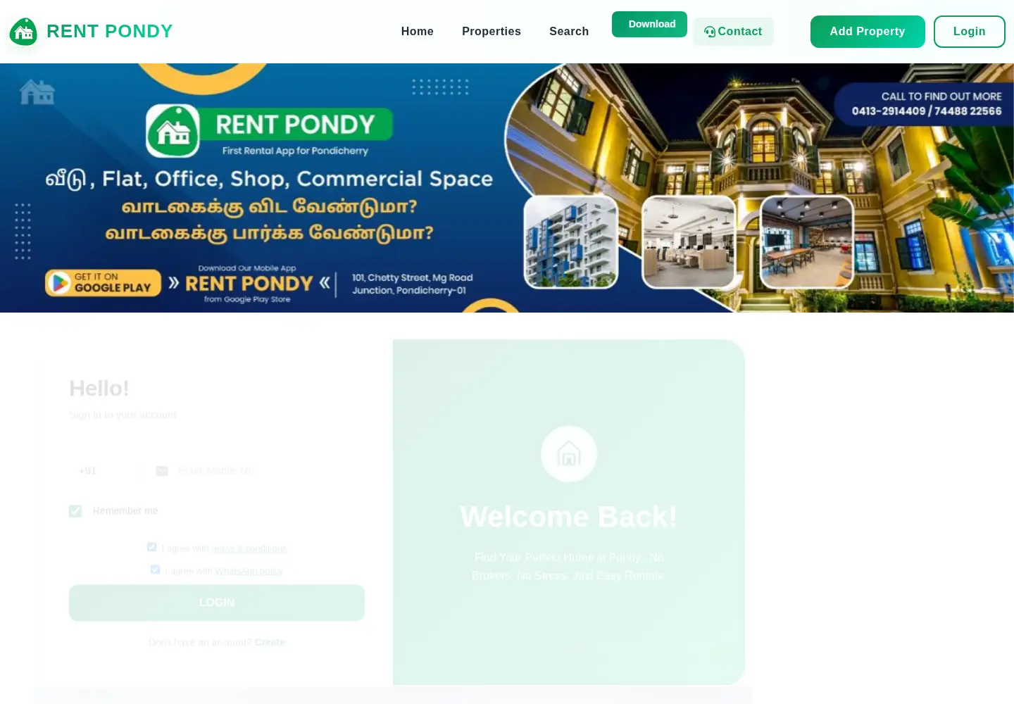 Screenshot of rentpondy.com