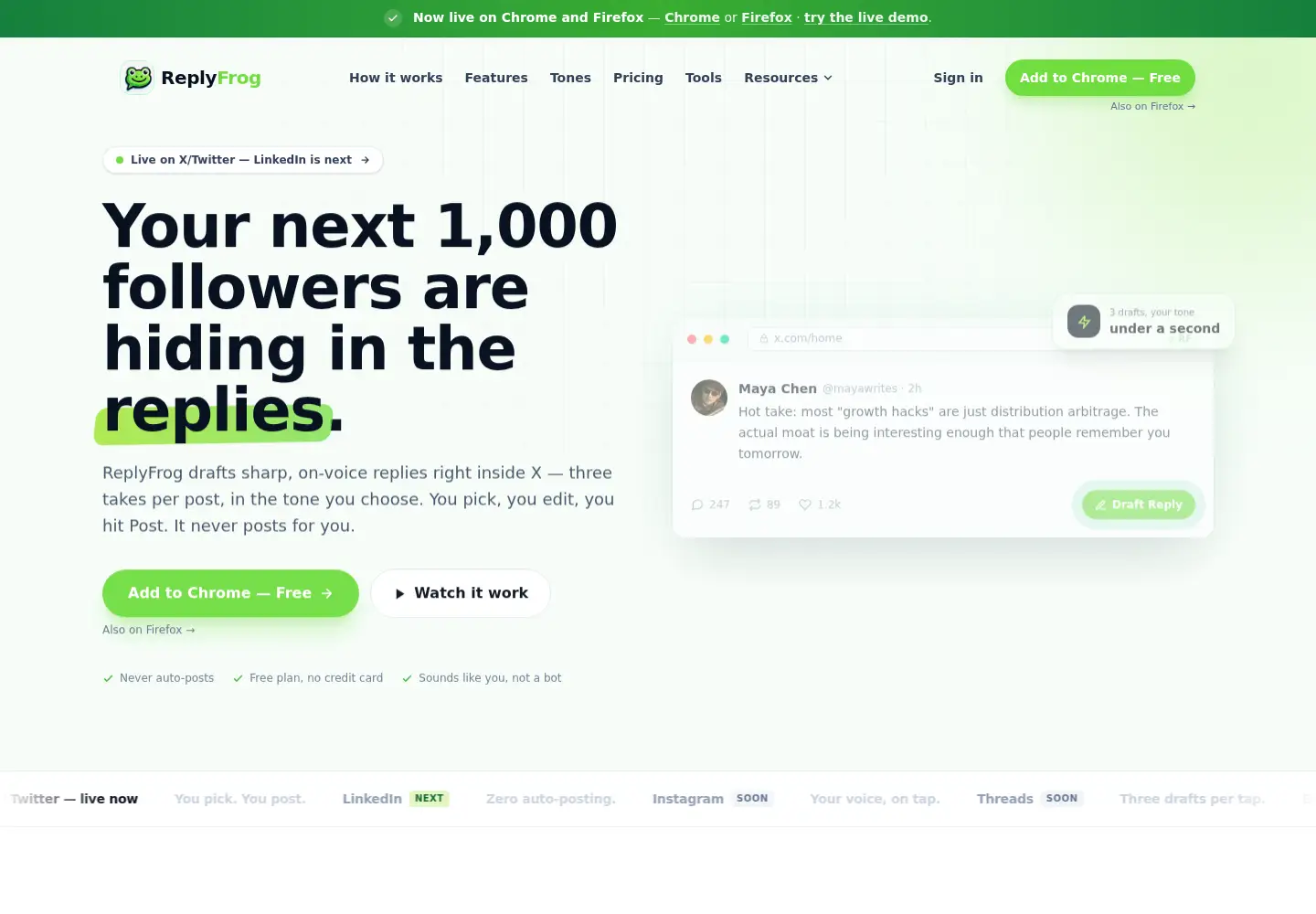 Screenshot of replyfrog.com