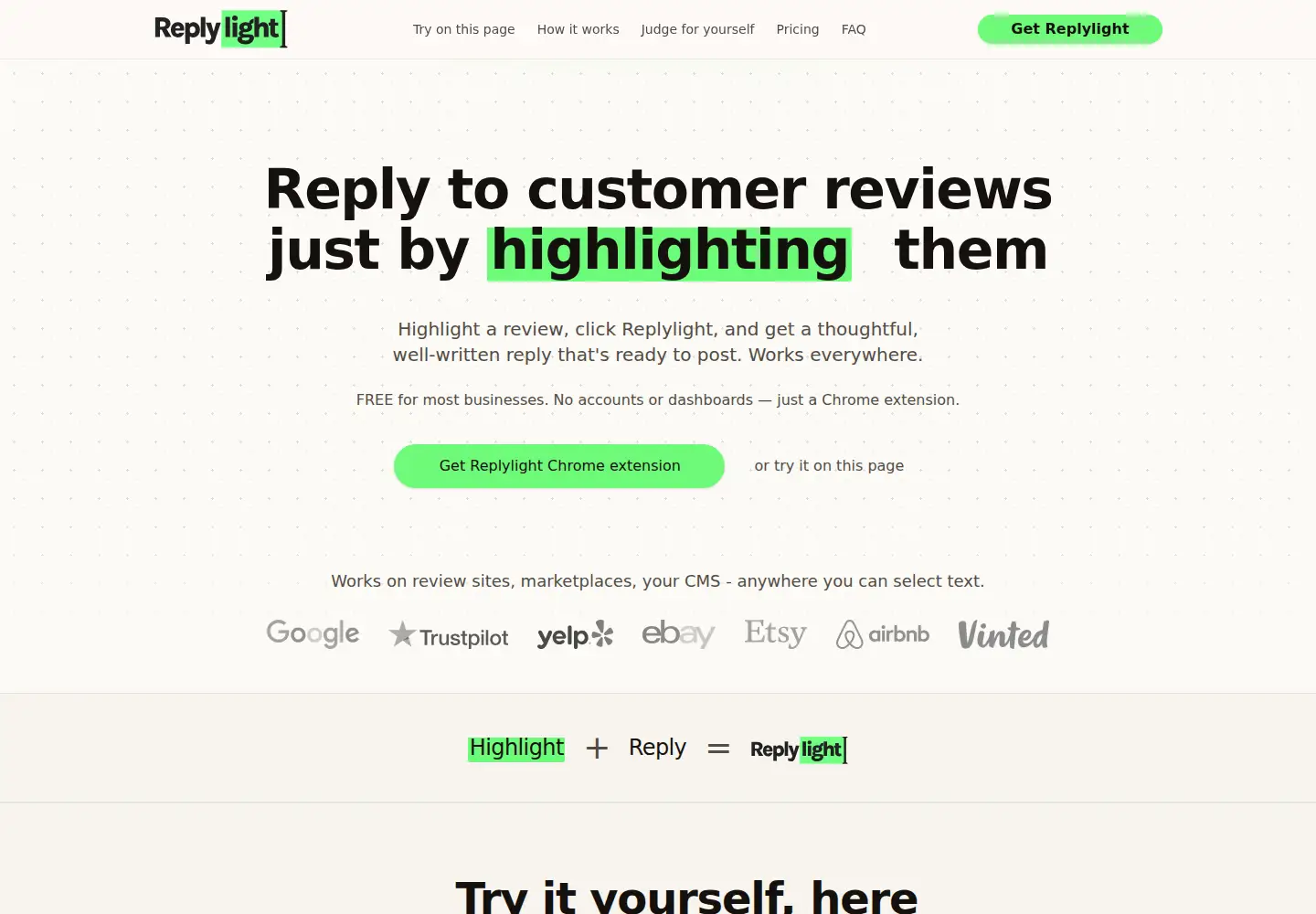 Screenshot of replylight.com