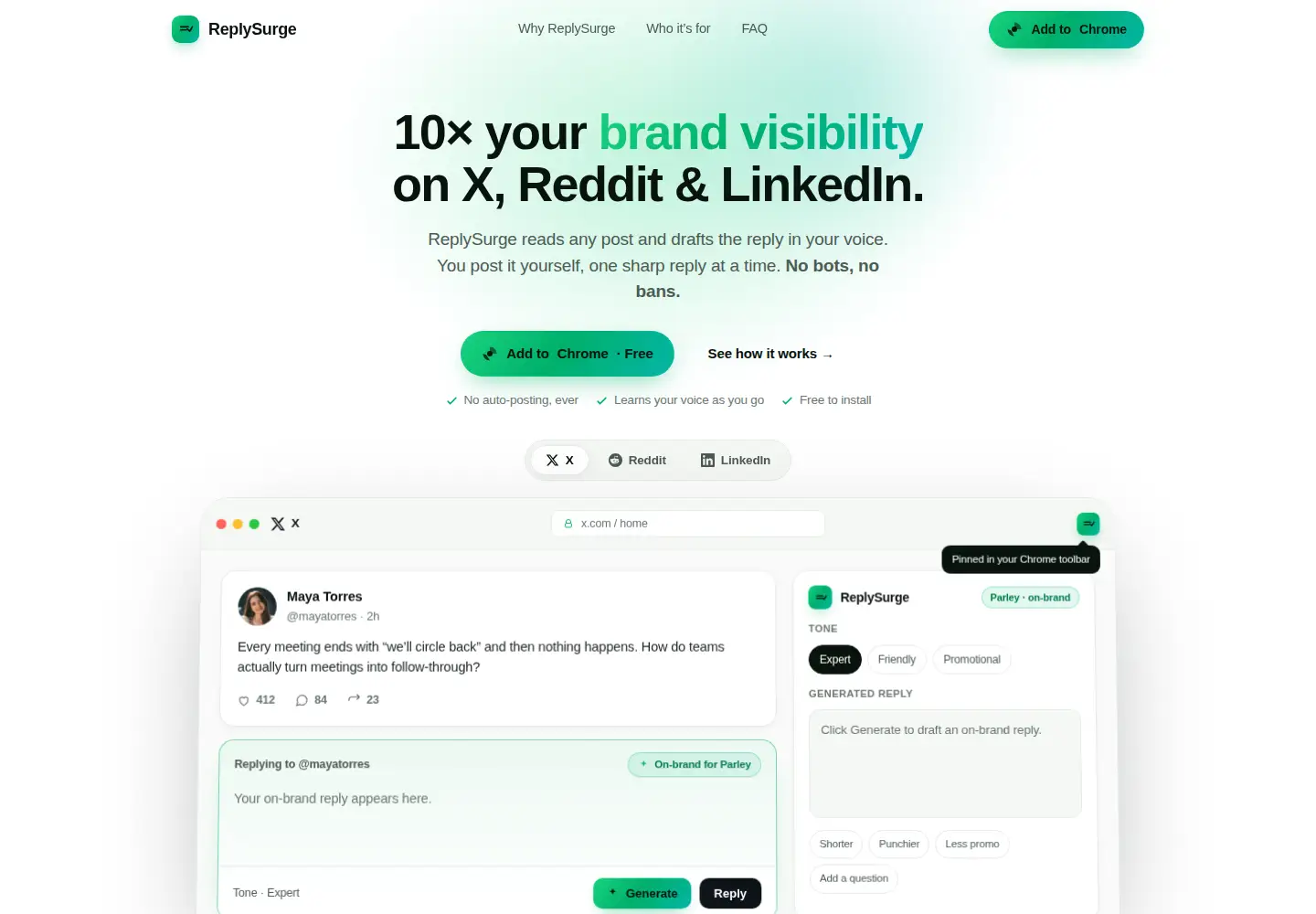 Captured homepage of replysurge.com in the current scan
