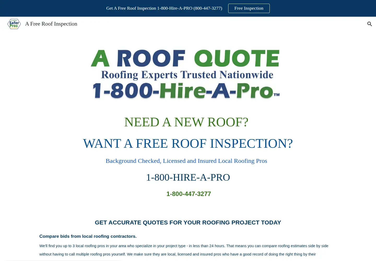 Screenshot of reroofquotes.com
