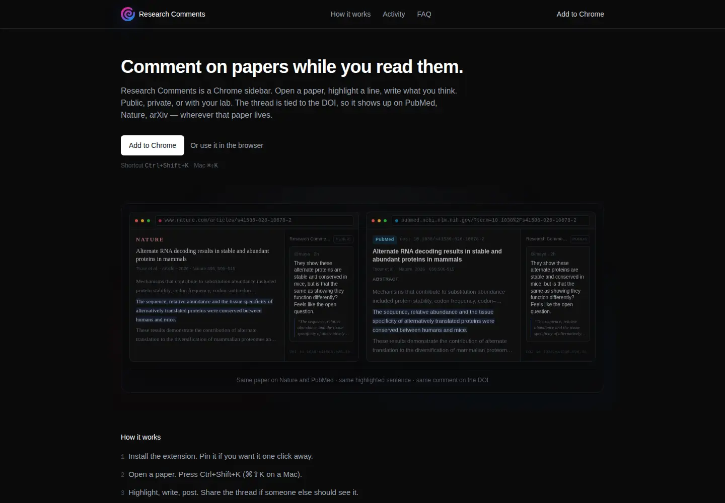 Screenshot of researchcomments.com