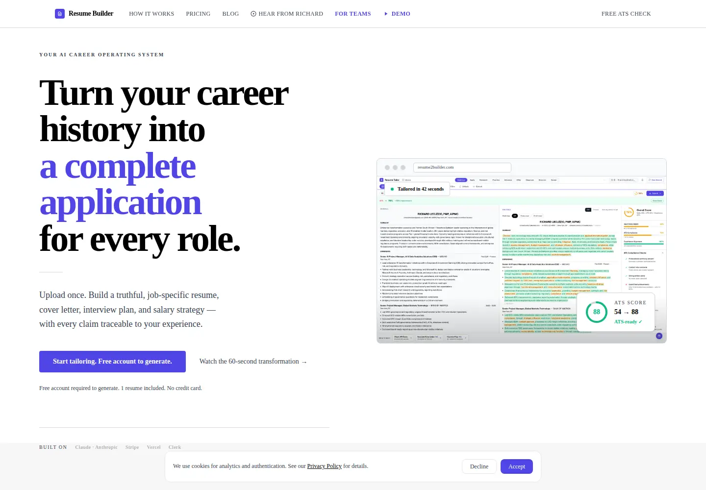 Captured homepage of resume2builder.com in the current scan