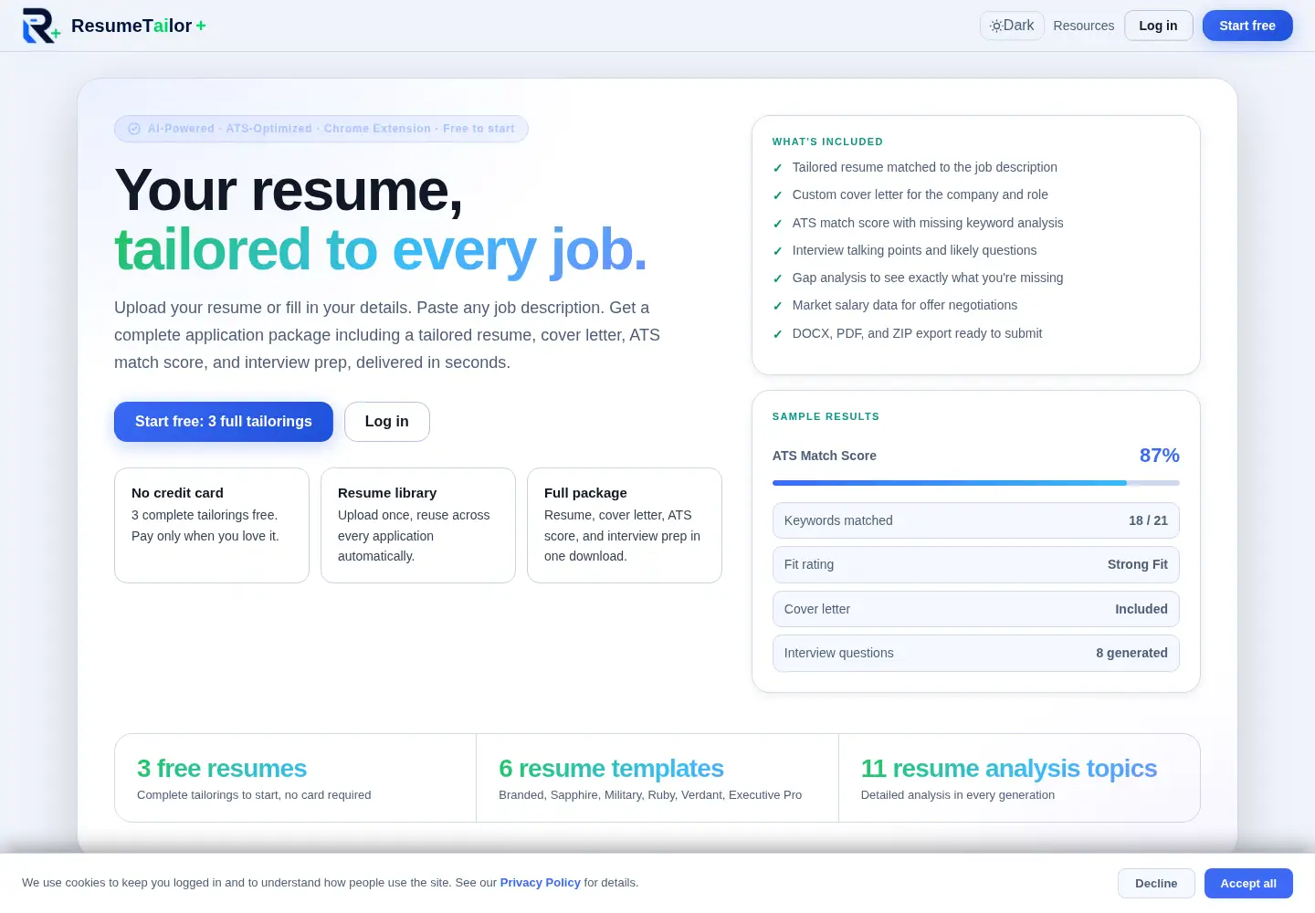 Screenshot of resumetailorplus.com