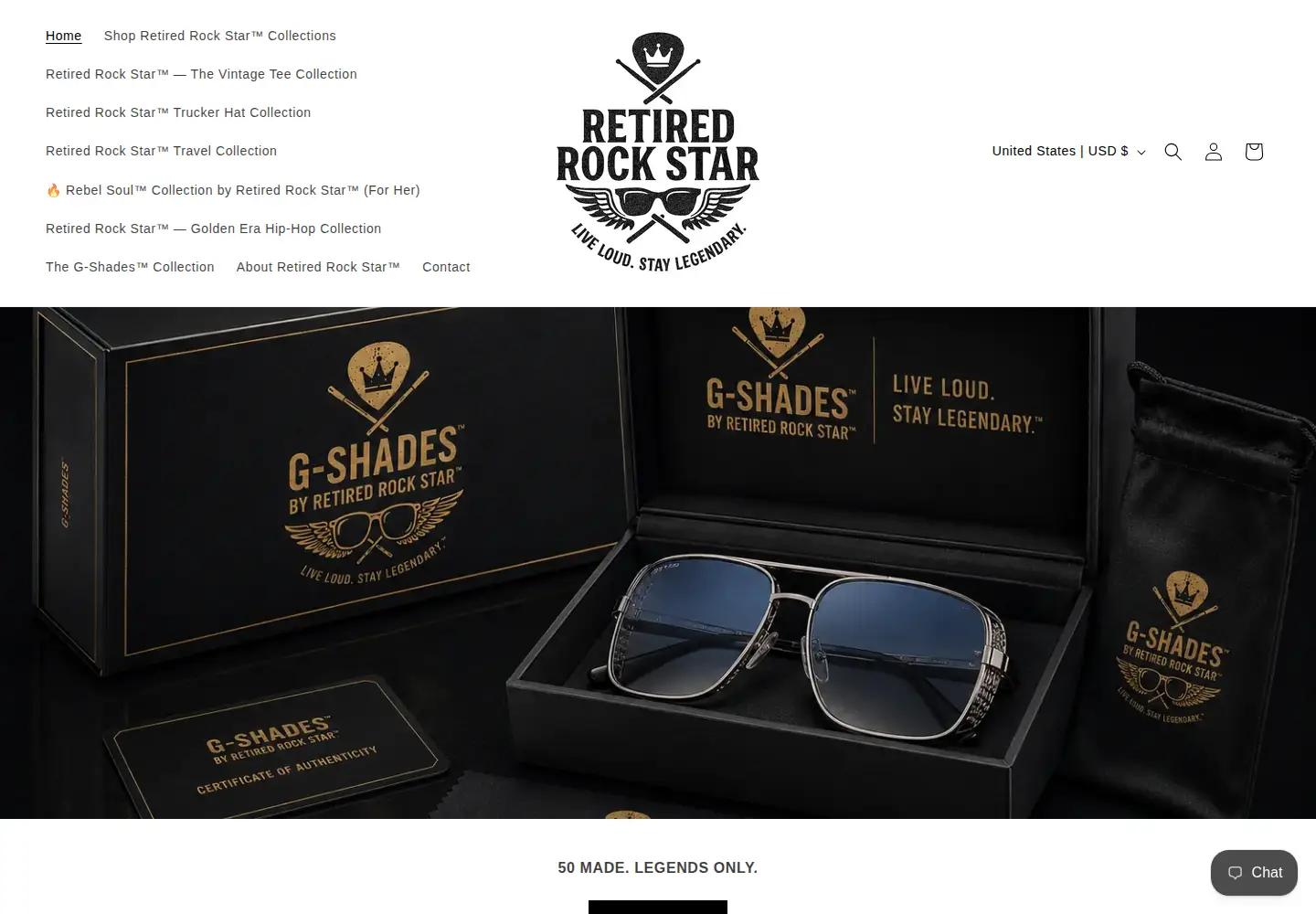 Captured homepage of retiredrockstarbrand.com in the current scan