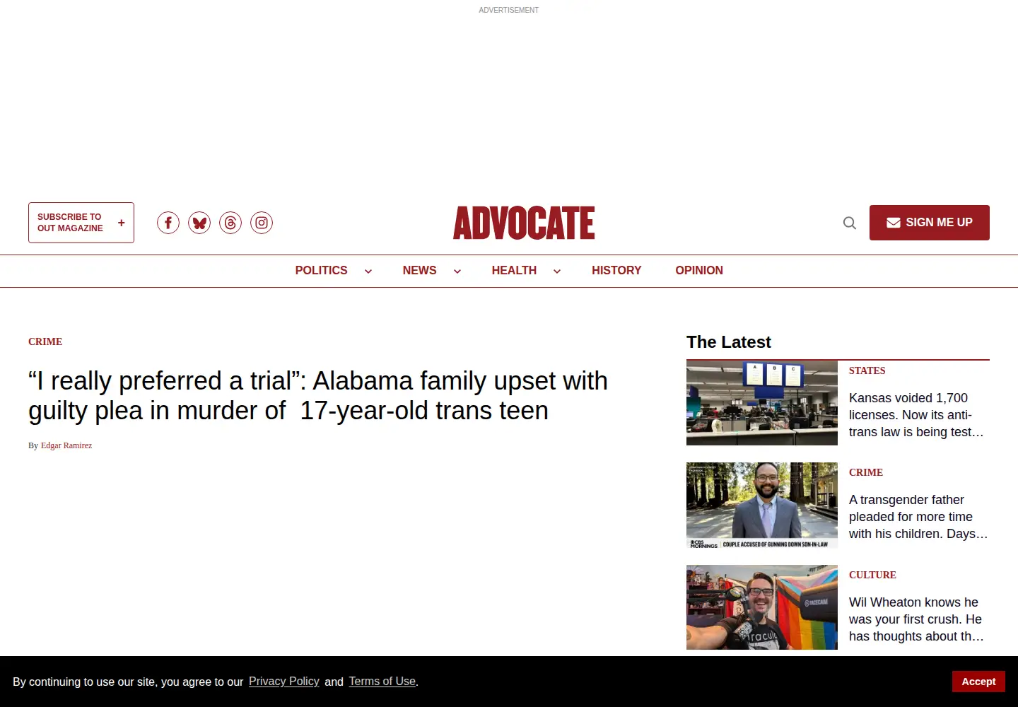 Screenshot of advocate.com