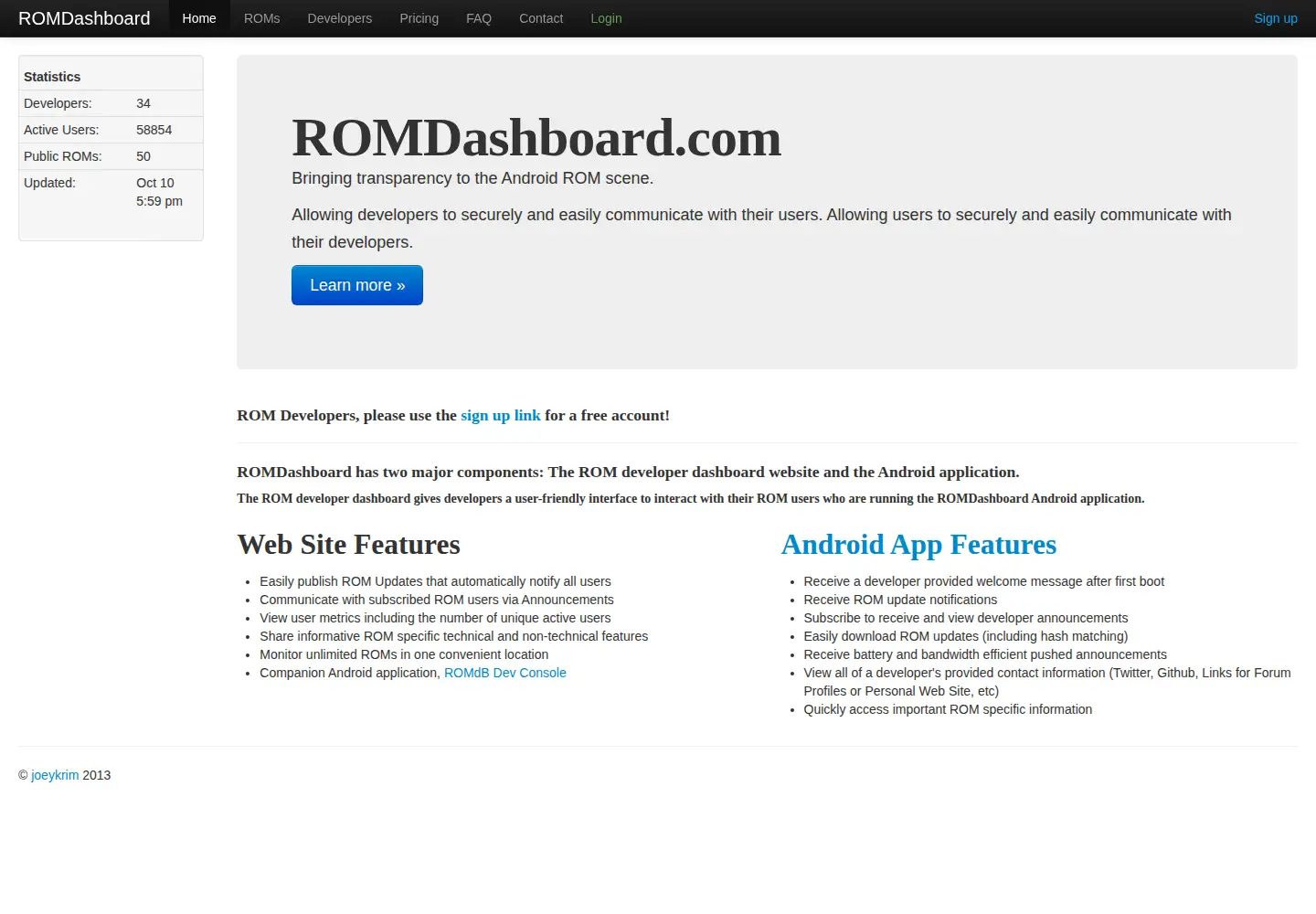 Captured homepage of romdashboard.com in the current scan